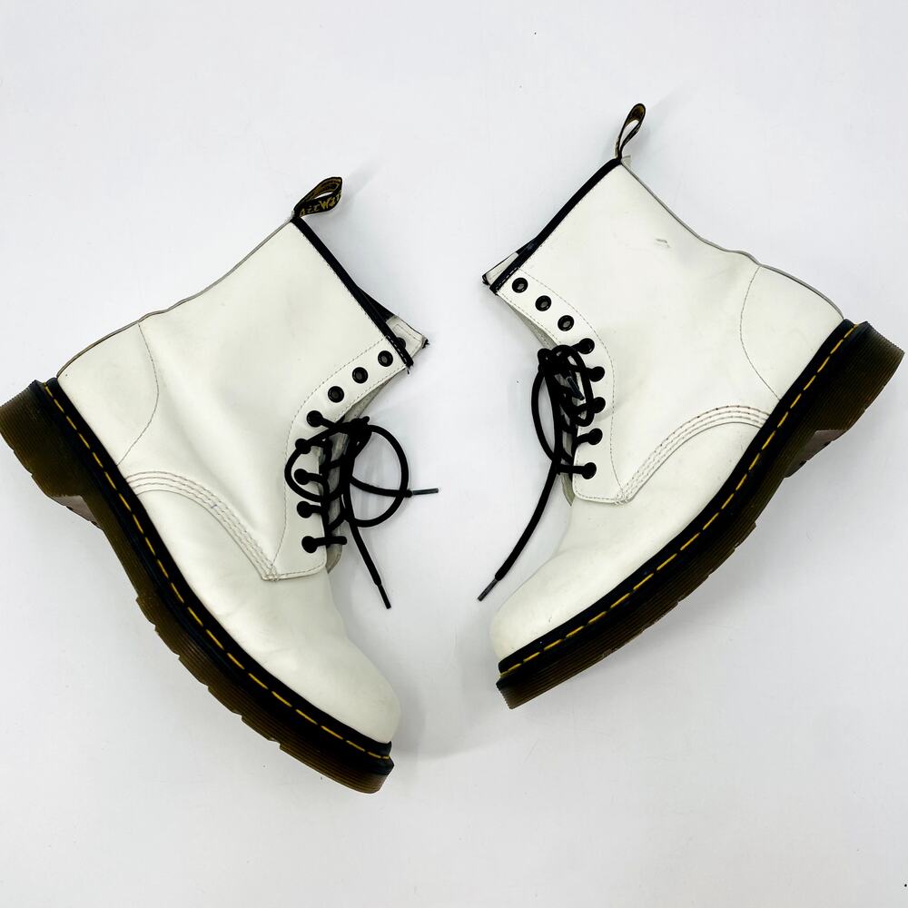 Dr. Martens White Leather Lace Up Combat Boots - Picture 2 of 5